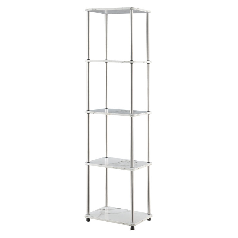 Edwin 63.25" H x 15.75" W Etagere No Tools Bookcase, White Faux Marble/Chrome