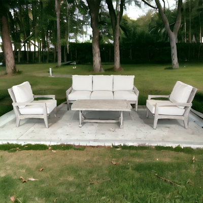 Sessoms Courtyard Casual Surf Side Teak Sofa Seating Group with Cushions
