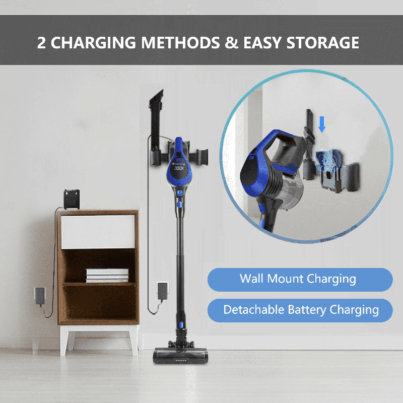 MOOSOO Anti-Tangle Cordless Stick Vacuum Cleaner with LED Display, 30mins Running Time