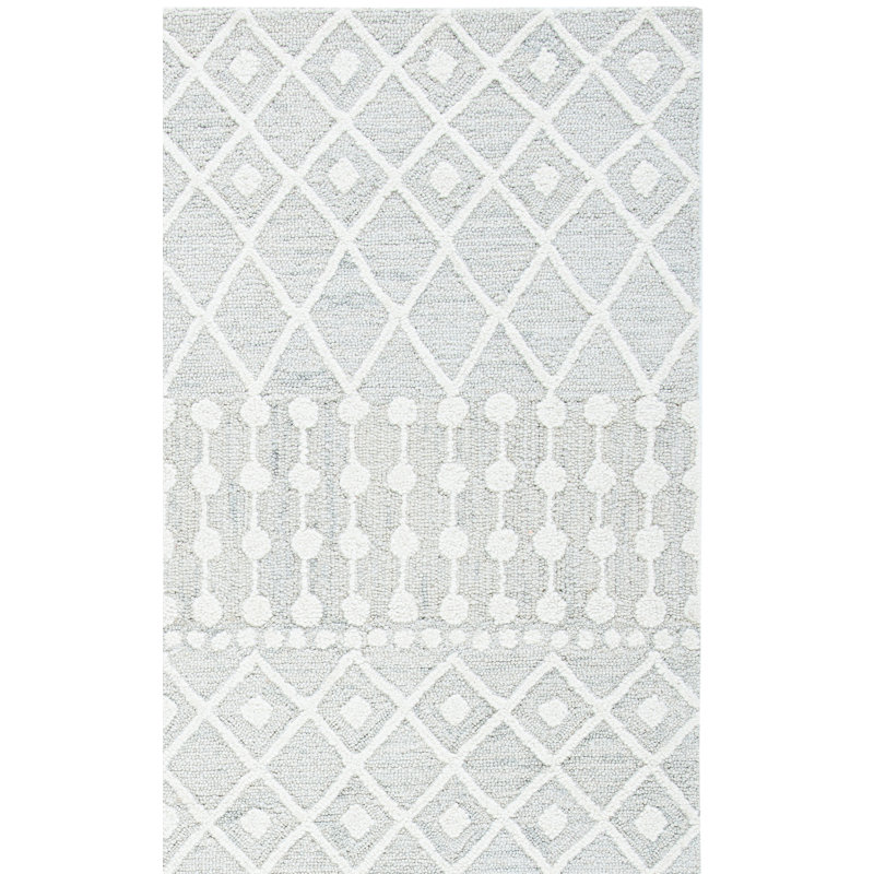Tapis argent / ivoire en laine touffetée à la main Leyla, Rectangle 3 pi x 5 pi