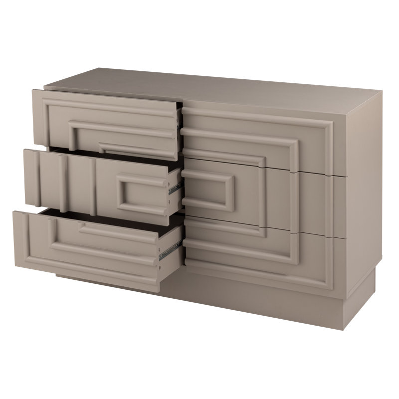 Modern Contemporary 6-Drawer Dresser With Geometric Square Pattern, Taupe Color, Gray