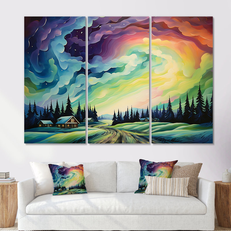 «Northern Lights Scenery Minimalisme I», ensemble de reproduction d'art mural Northern Lights, Toile tendue