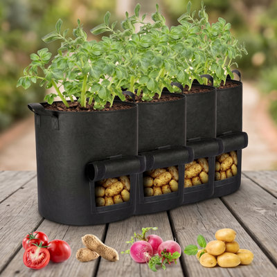 4 ensembles de pots de culture pour plantes de 10 gallons, pochettes robustes en tissu non tissé munies de poignées de transport, idéales pour la culture de légumes et de fleurs
