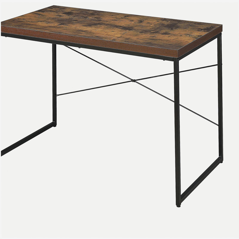 Bureau d'écriture en chêne patiné et noir avec base en métal