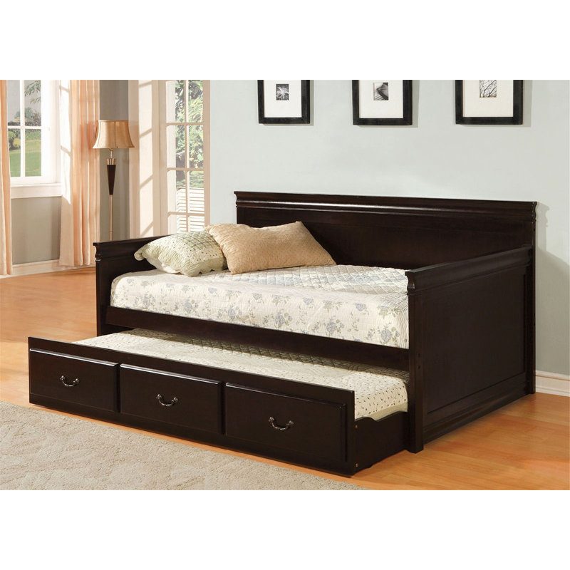 Traditional English Style Daybed with Twin Trundle, Espresso Finish, and Included Slat Kit for Extra Sleeping Space