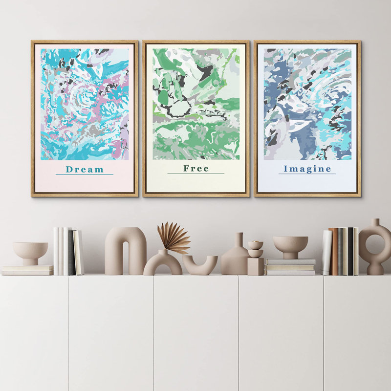 "Rainbow Explosion, Motivation, typographie abstraite, formes, illustrations, art moderne, bohème, décor chic" - 3 pièces
