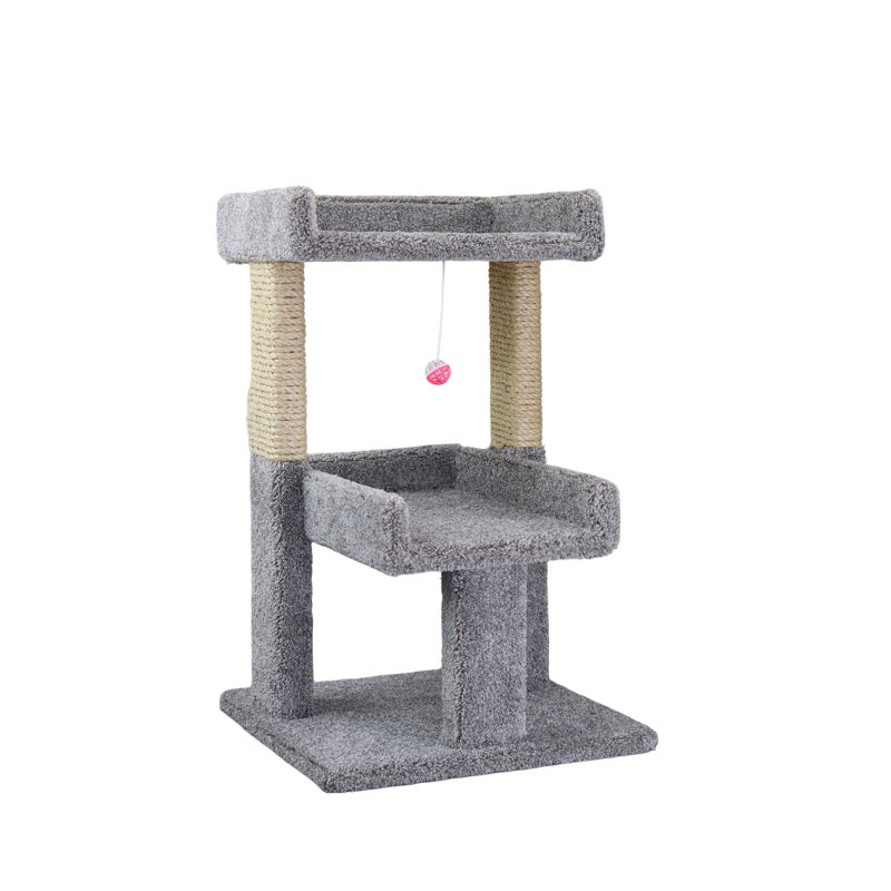 Arbre à chat tapissé en bois massif 32 po, gris