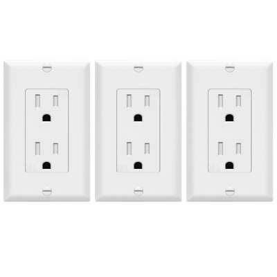 Enerlites 15-Amp Standard Tamper Resistant Duplex Outlet - White, With Wall Plate (3-Pack)