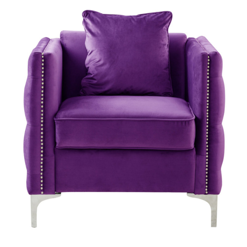 Chaise en velours mauve l 34 po avec 1 coussin Bayberry, Mauve