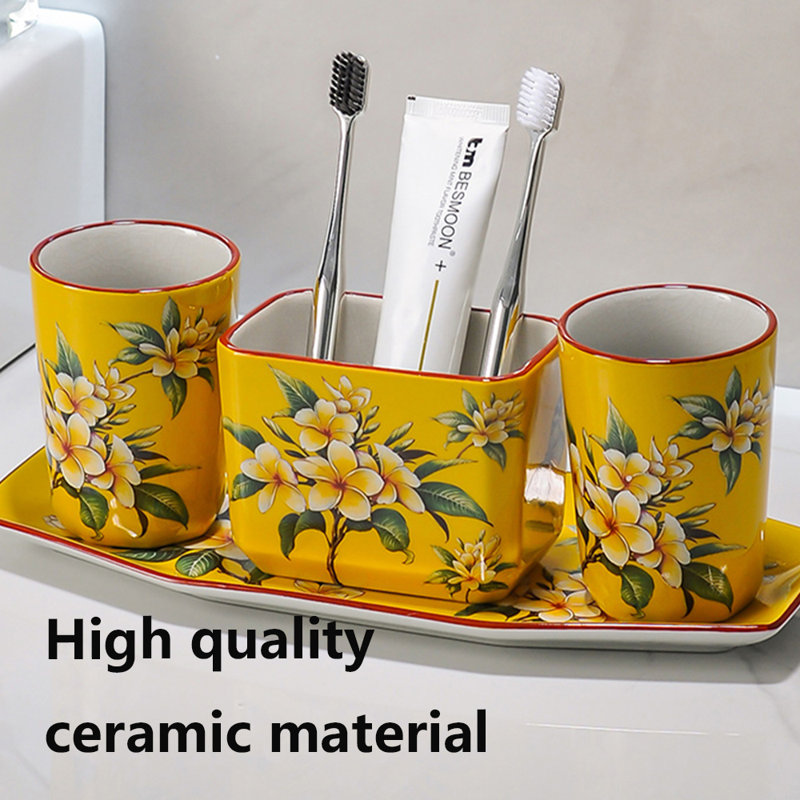 Ensemble d'accessoires de salle de bain en céramique, Jaune
