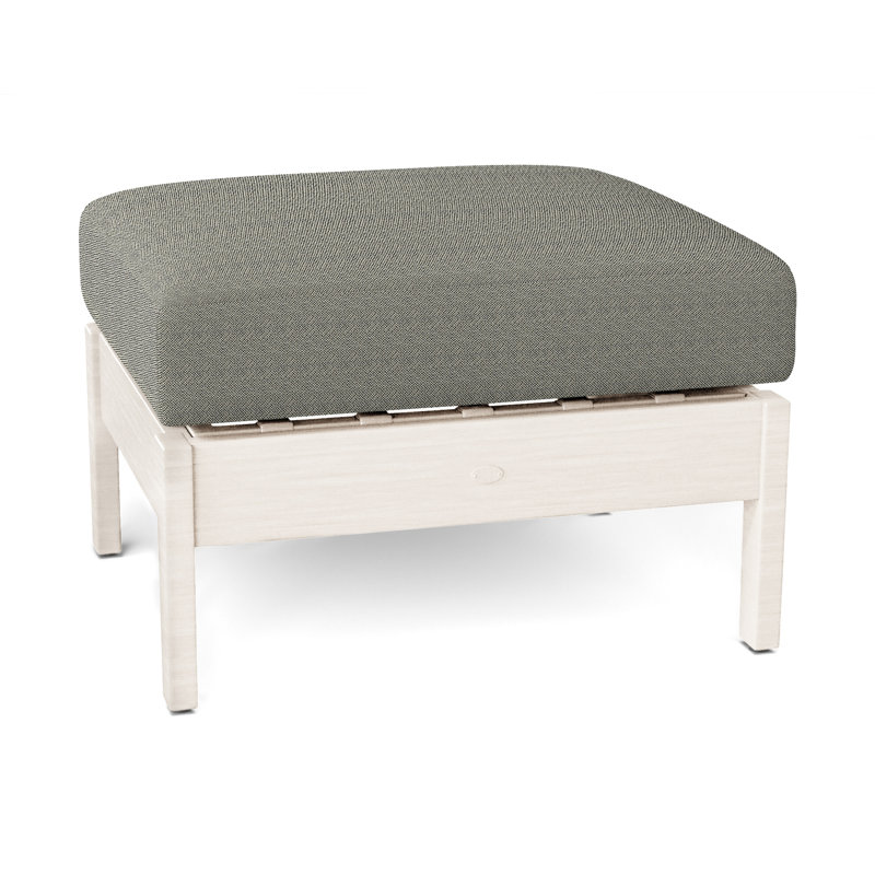 Kennebunkport Outdoor Ottoman with Cushion, No Welt, Chalk, Intermix Bark