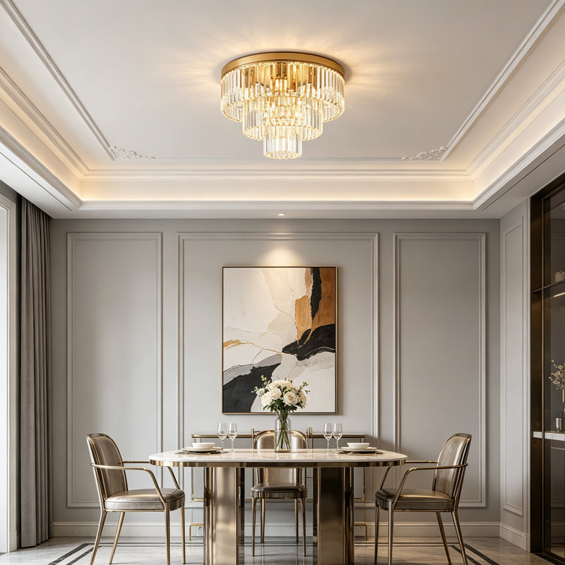 Lustre encastré de luxe à 10 niveaux en cristal K9 10 lumières - Plafonnier moderne doré 21,65 "