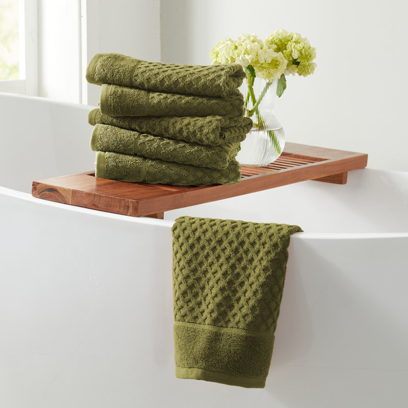 Ultra-Soft & Absorbent 100% Cotton Towel Set, Olive Diamond, Hand Towels - 6 Pack