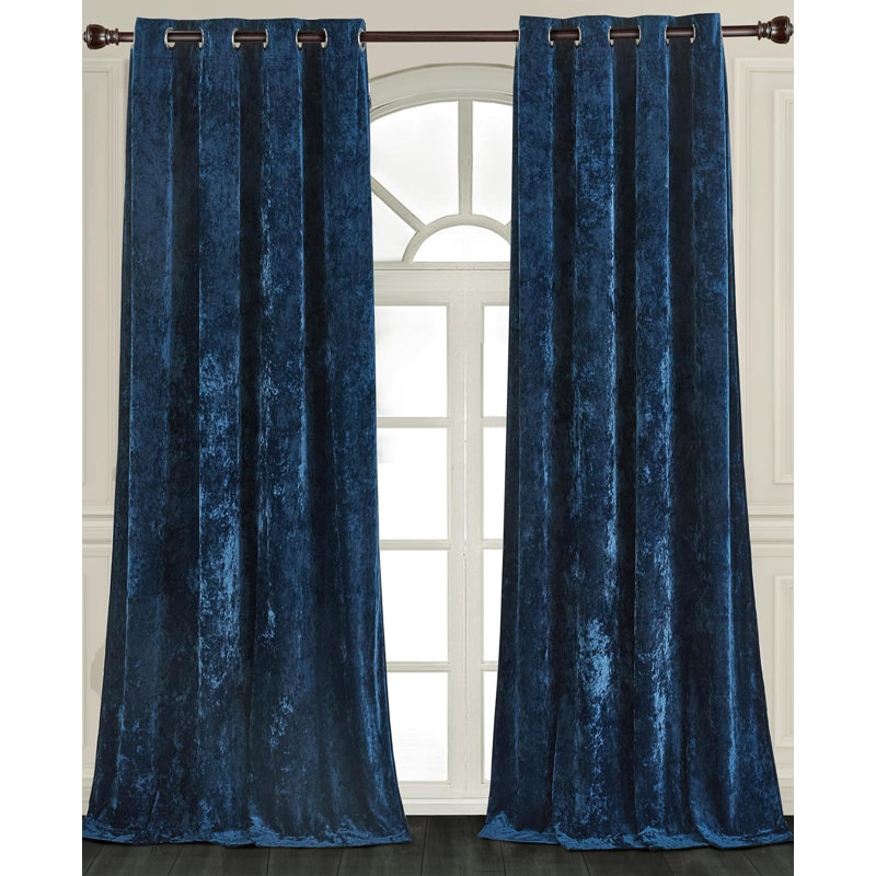 Lux Velvet Crushed Curtains with Grommet Top Curtain Panels Set, 50" W x 96" L, Navy Blue