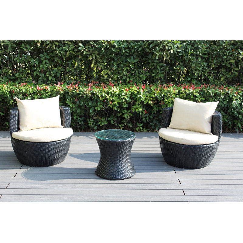 Elkport Wicker 2 - Person Seating Group with Cushions - No Assembly, Beige