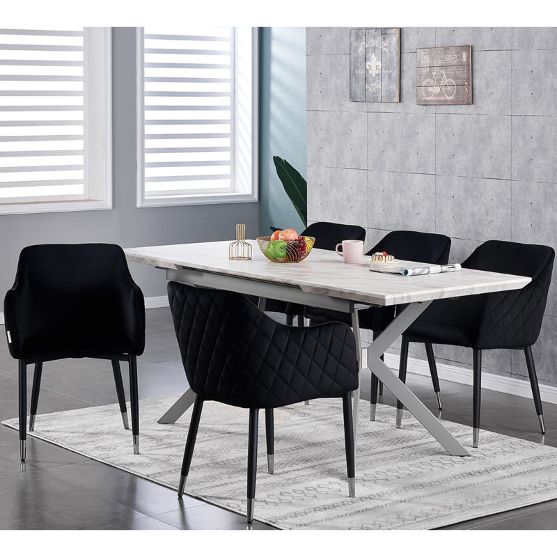 Holdenville Upholstered Dining Chair, Black, Black/Chrome