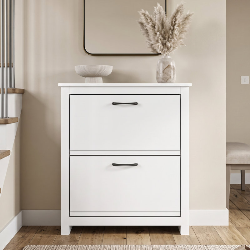 Limestone 2 Flip Door Shoe Storage Cabinet, White