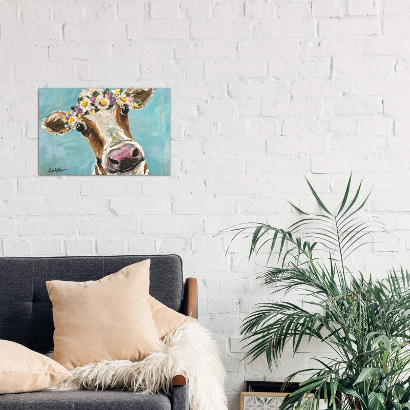 Cow with Flower Crown 1 Piece Wrapped Canvas Painting, 66.04 cm H x 45.72 cm W x 3.175 cm D