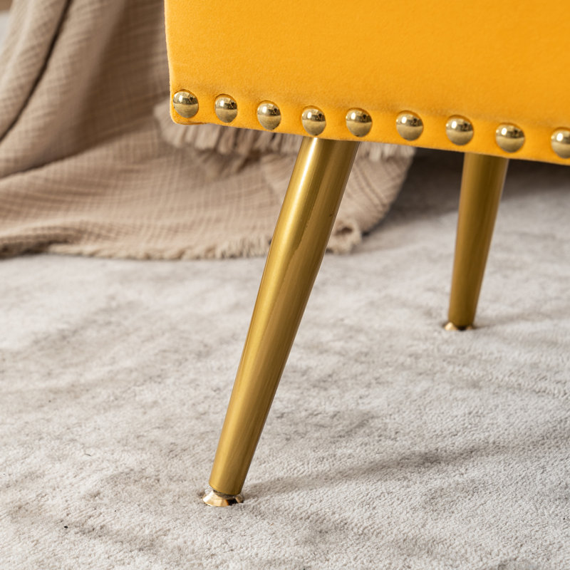 Renata Velvet Upholstered Storage Bench with Nailhead Trim, Mustard