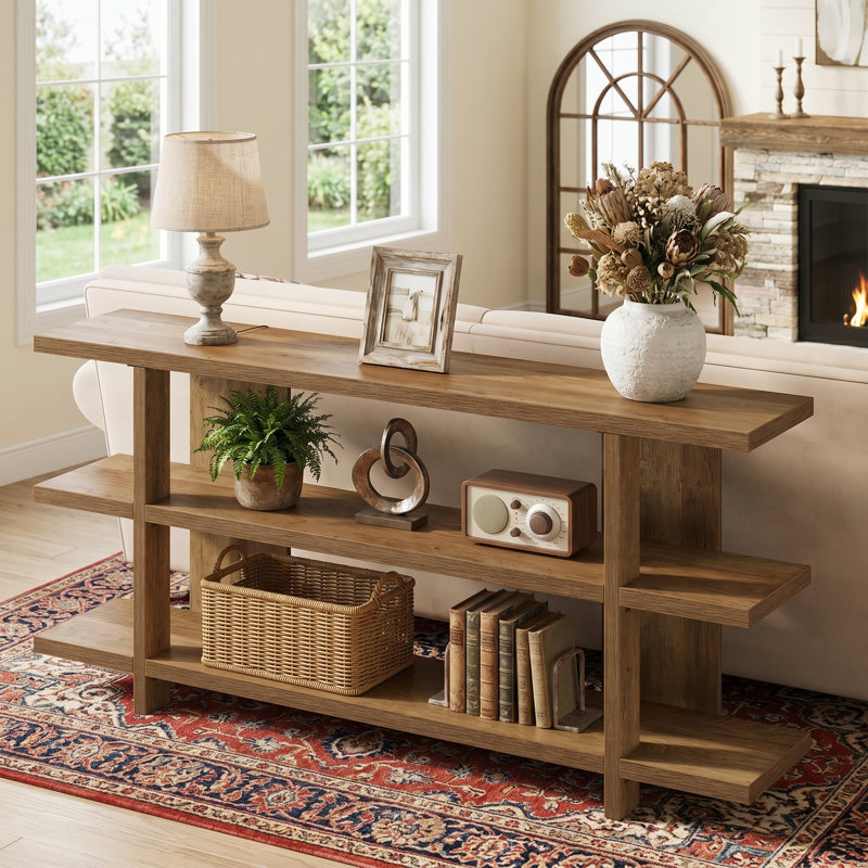 63" Long Console Table with 3 Storage Shelves, Narrow Entryway Table for Living Room and Hallway, Easy Assembly