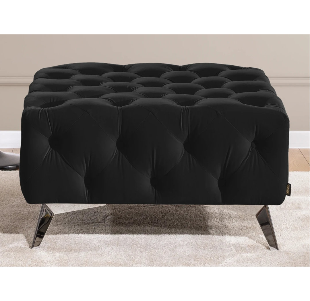 Whitby 80cm Wide Velvet Tufted Square No Pattern Footstool Ottoman