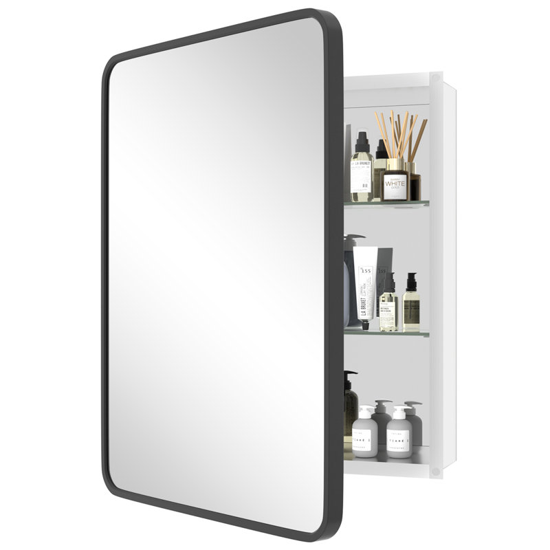 Aluminum Medicine Cabinet with Mirror, 28" H x 22" W x 3.8" D, Black