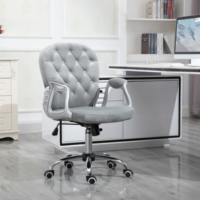 Chaise de bureau, chaise de bureau capitonnée à boutons avec accoudoirs rembourrés, hauteur réglable et roulettes pivotantes