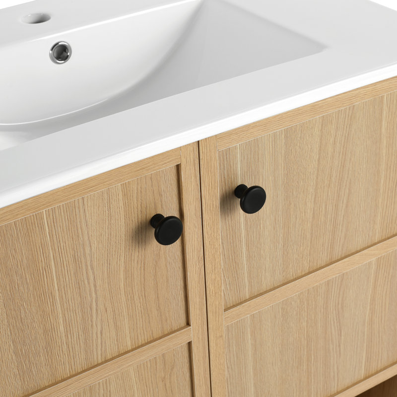 Meuble-lavabo de 76 cm (30 po), construction en contreplaqué de chêne avec 2 portes pour les articles de toilette. Meuble-lavabo autoportant en contreplaqué, offrant beaucoup d'espace de rangement.