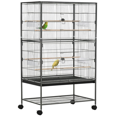 132 cm Steel Flat Top Floor Bird Cage with Wheels with Stand with Perch with Tray