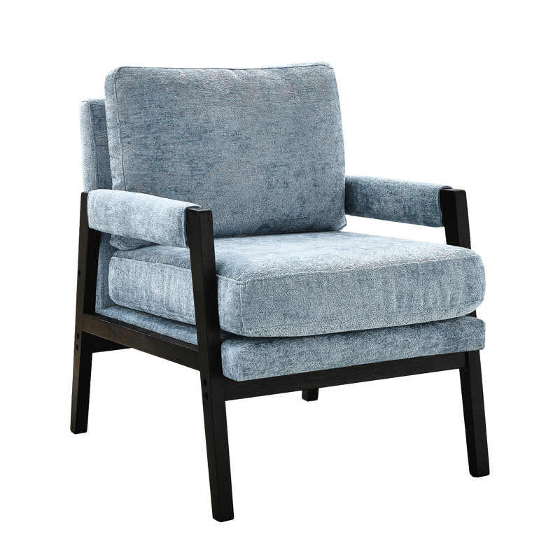 Fauteuil Mid-Century moderne en chenille bleue - Revêtement somptueux, structure en bois massif, coussin de dossier amovible pour une assise optimale, assise rembourrée confortable, structure, sur mesure