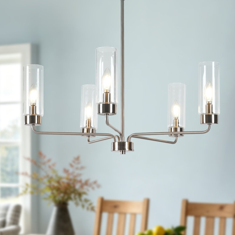 Lustre cylindrique moderne en verre à 5 lumières, à intensité variable, Nickel