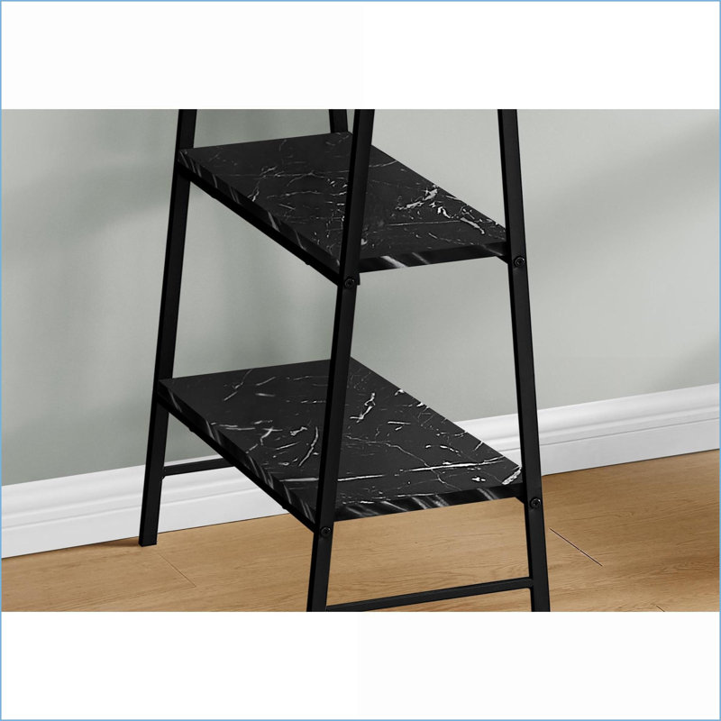 Desks, Industrial Modern 48" Home Office Computer Desk with Storage Shelves, Black Marble-Look Laminate, Black Metal | Black | Metal