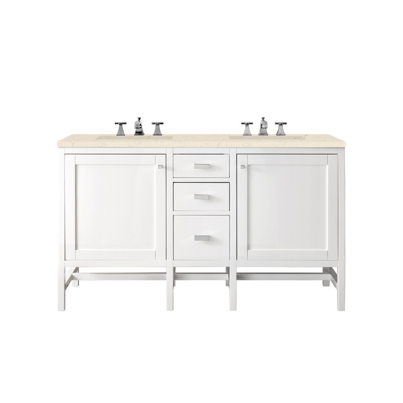 Addison 60'' W Vanity, Glossy White, 8" Widespread, Parisien Bleu