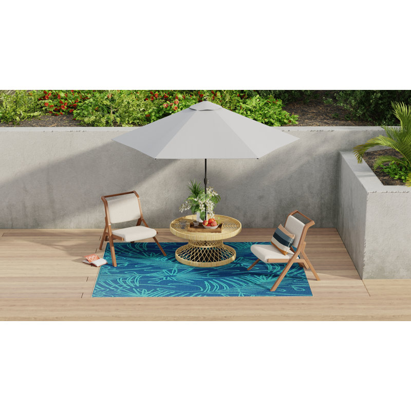 Palm Outdoor Mat, Deep Turquoise, Reversible Mat For Patio, Porch, Deck, Floor Mat, Rectangle 4' x 6'