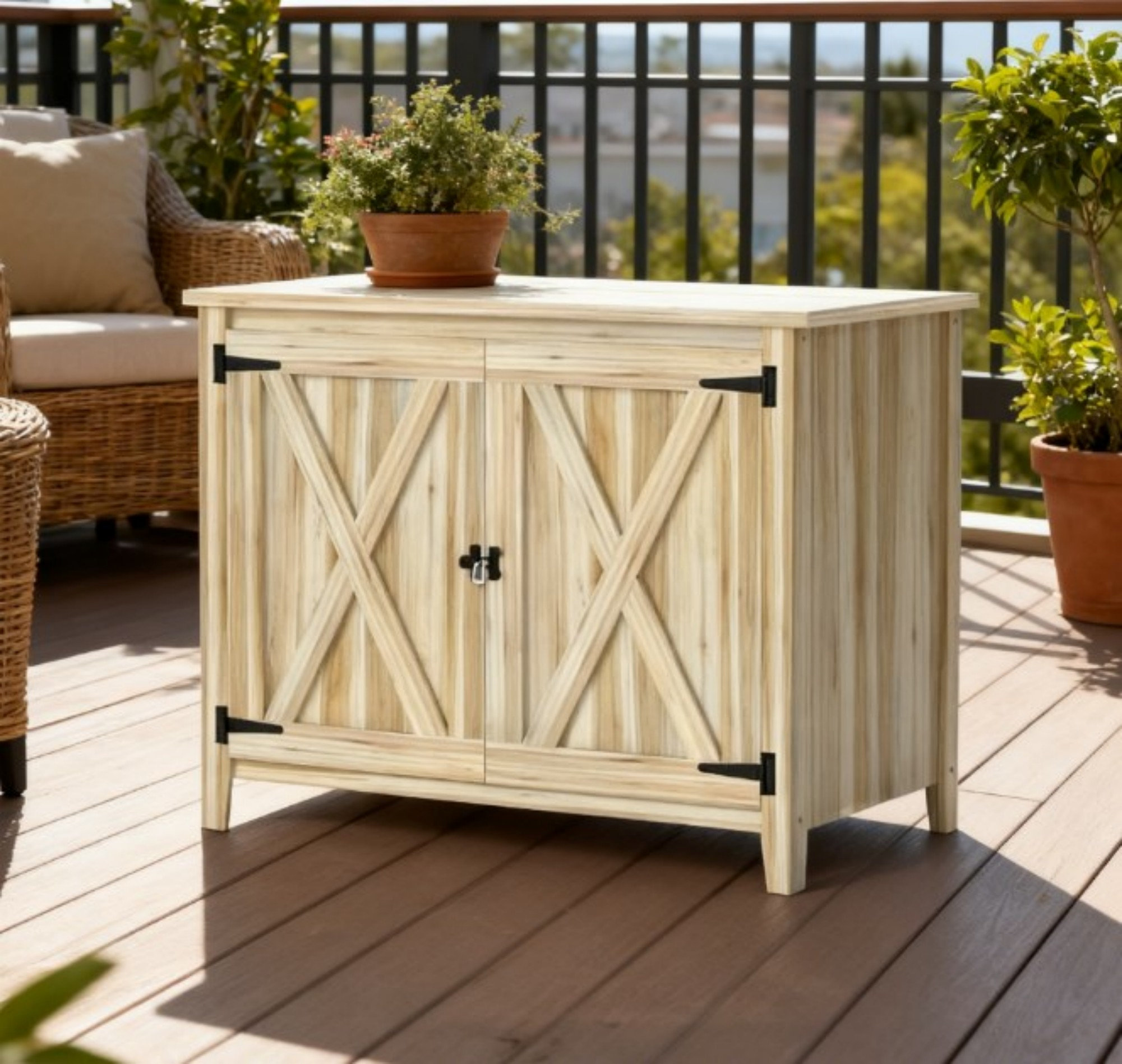 Dakota Fields Armoire de rangement extérieure en bois avec tablette et ...