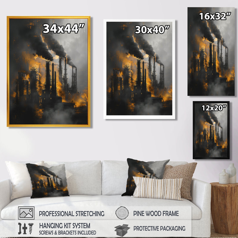 Laborn - Décoration murale usines, H 32 po x l 16 po x P 1 po, Toile tendue