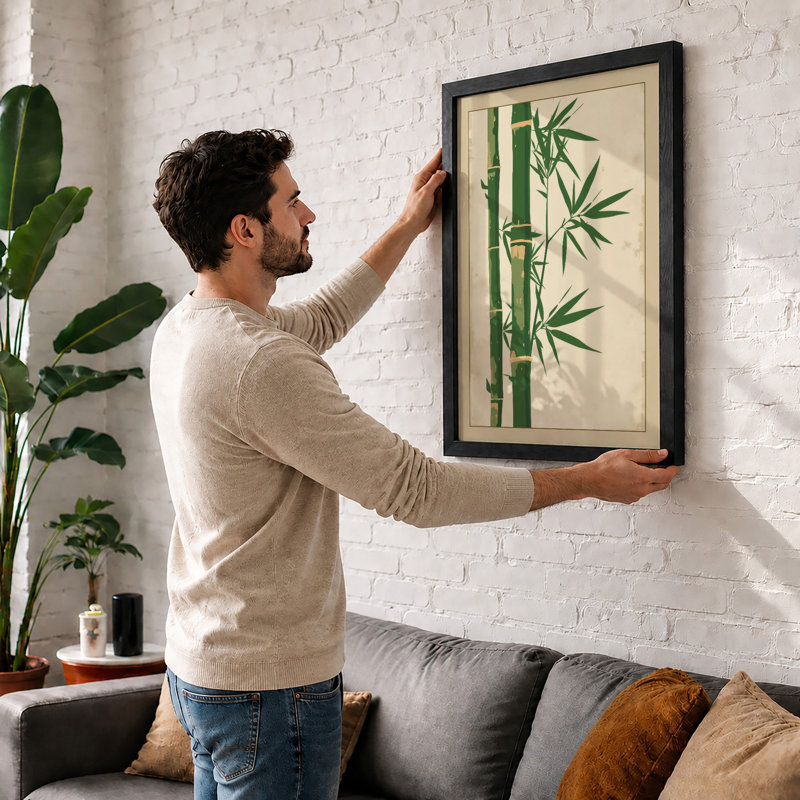 Minimalist Bamboo Study Japandi - Framed Print, A1 - 84.1 x 59.4 cm, White