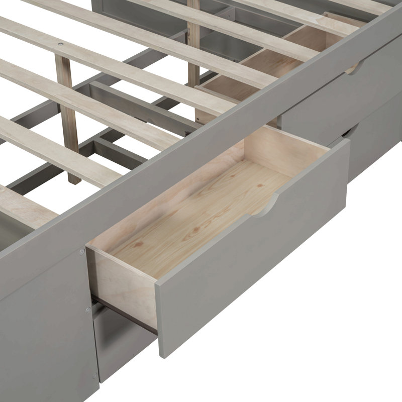 Daybed With Drawers And Shelves, Gray, Full