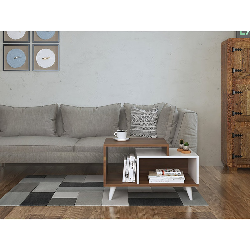 Davon Coffee Table with Storage, White/Brown