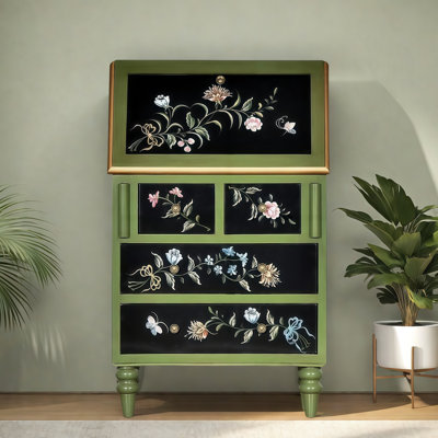 Hand-Painted 4-Drawer Cabinet With Flip-Top Desk