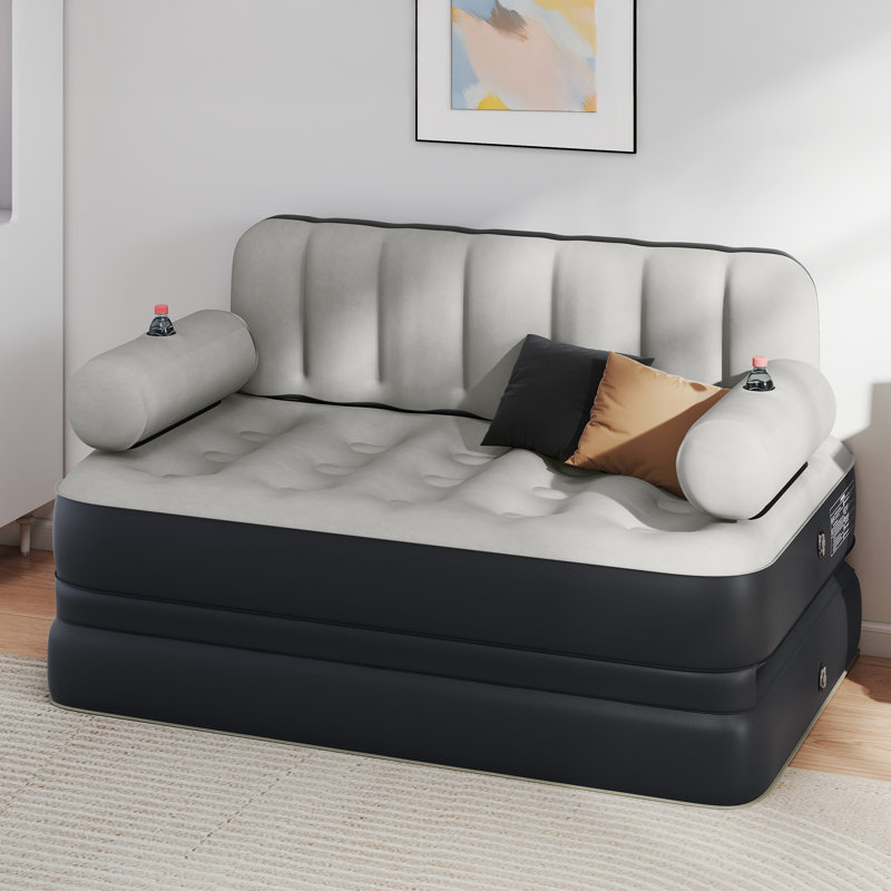 Grand matelas gonflable surélevé avec pompe portative, Gris