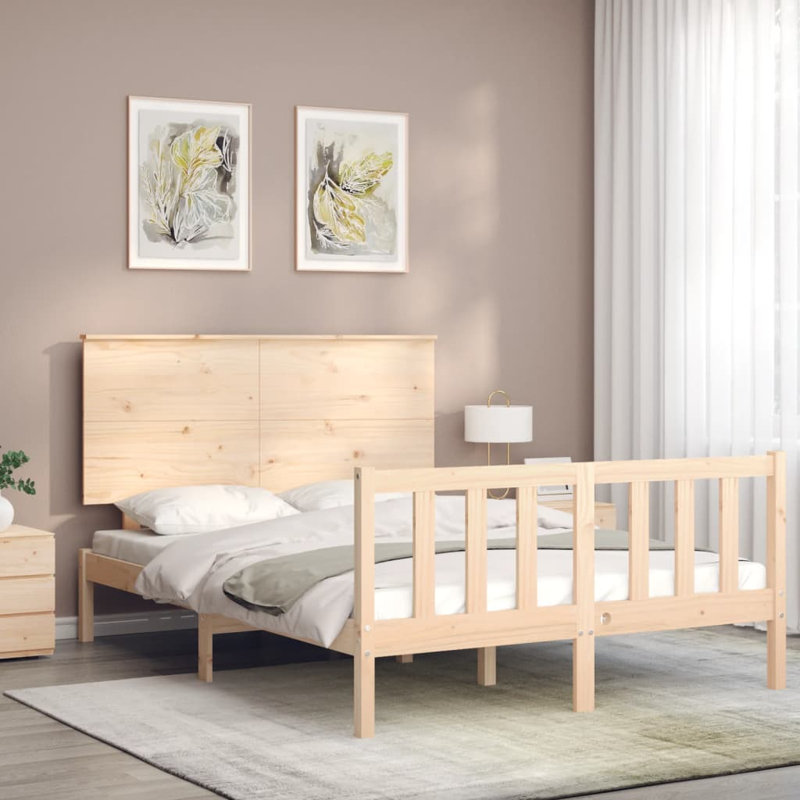 Bed Frame with Headboard, European Double (140 x 200cm), Natural