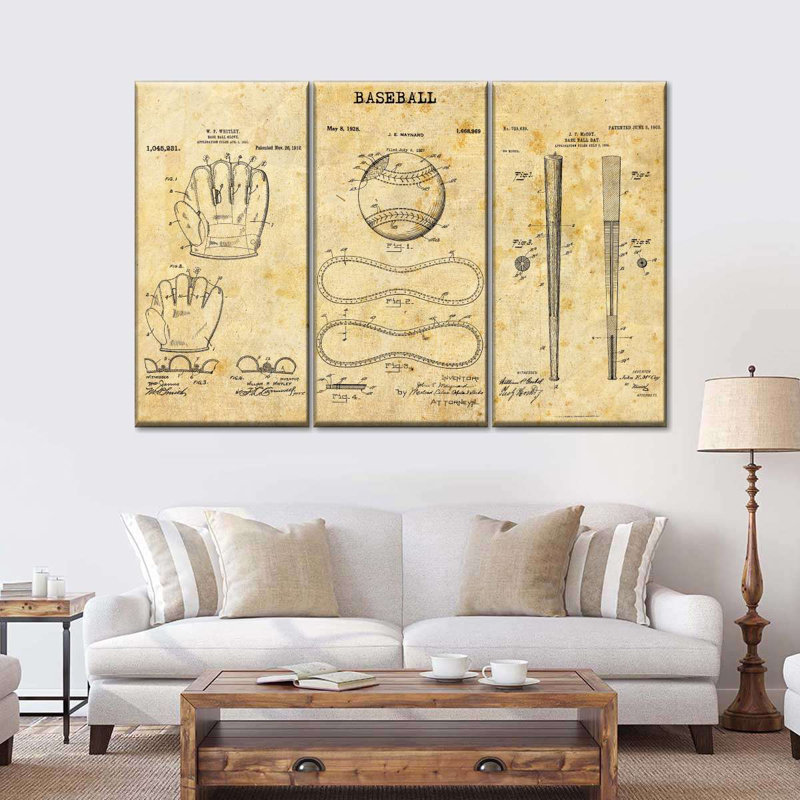 Baseball Compilation Brevet, reproduction d'art sur toile, H 32 po x l 50 po x 1,25 po