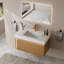 Meuble-lavabo flottant de 36 po avec lavabo, plateau en pierre frittée blanc de Carrare, armoire en chêne clair cannelé, tiroir à capteur DEL, mural, pré-assemblé-232181358-232181354