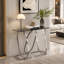 Console moderne en verre trempé de 110 cm (43,3 po) avec cadre en forme d'anneau, structure en métal et verre trempé transparent-527588339-527588340
