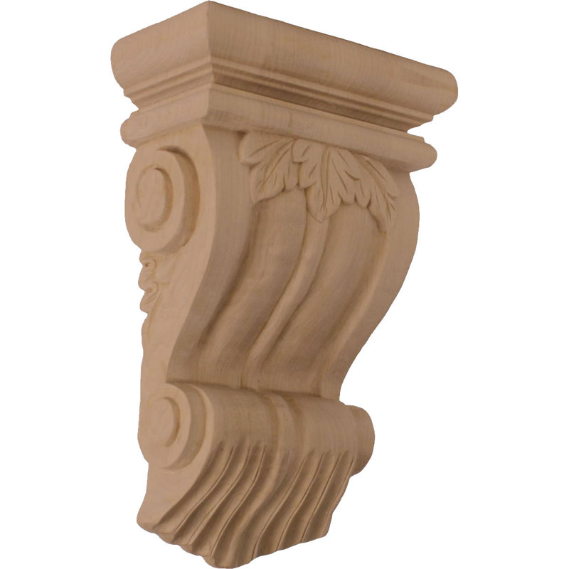 7"W x 3 1/2"D x 11"H Traditional Leaf Corbel, Rubberwood, Rubberwood
