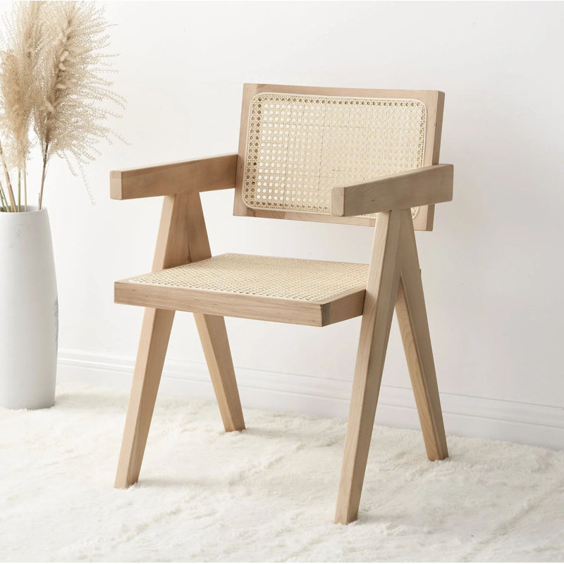 Eveleth Rattan Dining Chair with Solid Wood Frame, Natural