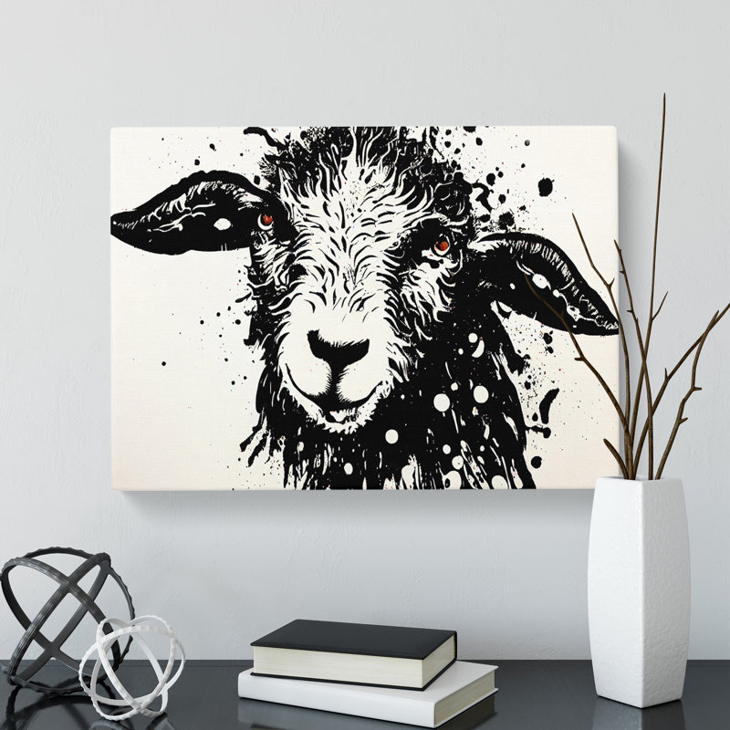 Sheep Paint Splatter Abstract - Wrapped Canvas, 50cm H x 76cm W x 3cm D