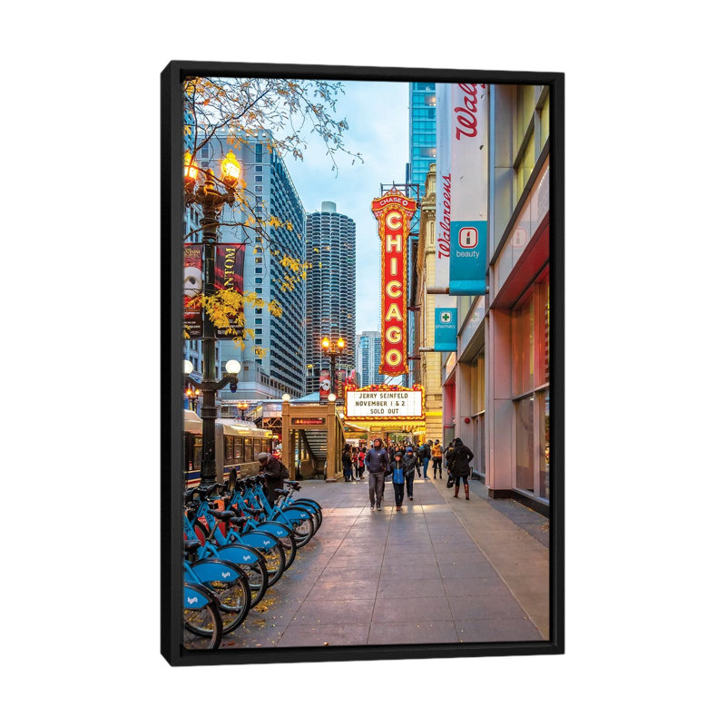 Chicago Theatre by Nejdet Duzen - Print on Canvas, Black Framed, 101.6cm H x 66.04cm W x 3.81cm D