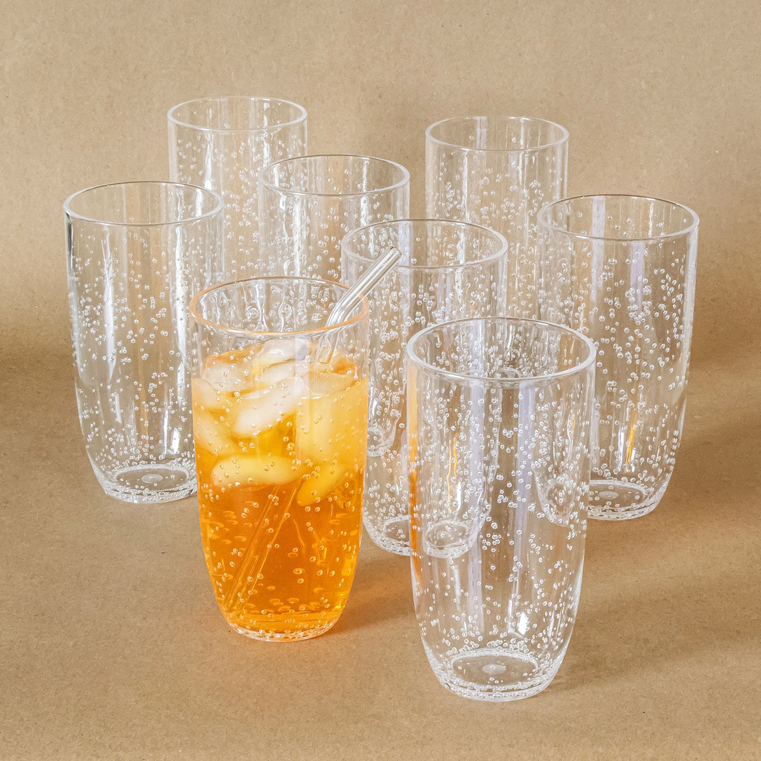 Artisan Crafted Hand Blown Glass Tumblers,Colored Bubble Water Glasses,8.5  OZ of